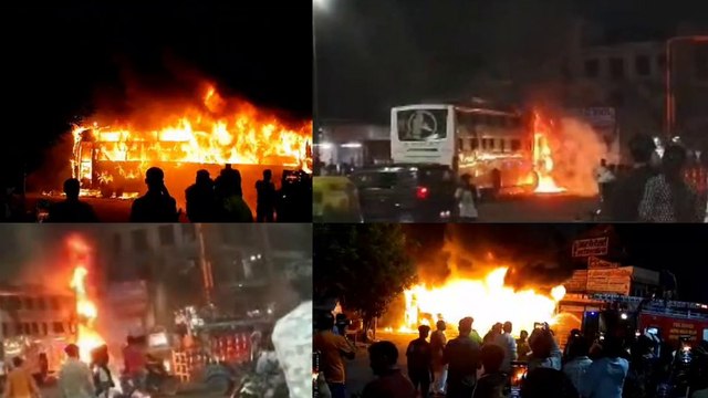 राजस्थान में देर रात मची अफरा-तफरी, पेट्रोल पंप के पास निजी बस और बाइक दोनों जलकर खाक