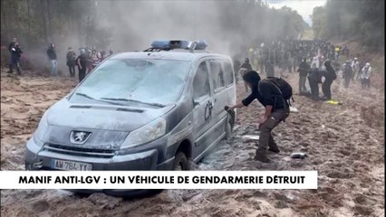 Manifestations anti-LGV : un véhicule de gendarmerie détruit