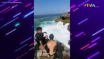 Video Remaja Terhempas Ombak Besar saat Berada di Tebing