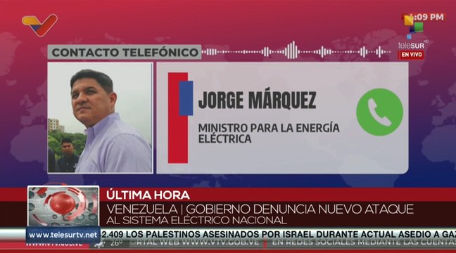 Ministro para la energía eléctrica de Venezuela denuncia ataque al sistema eléctrico