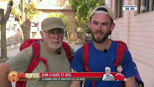 Jean-Claude et Axel et Christophe et Claire se disputent la deuxième place à l'arrivée de la deuxième course de la demi-finale de Pékin Express 2024 le samedi 12 octobre 2024 sur M6.