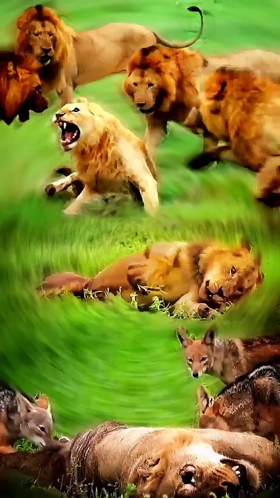 Lion fight with group of lion