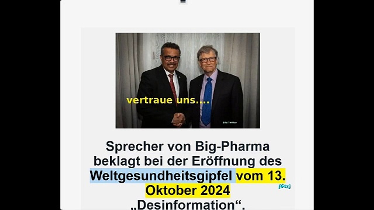 Tedros betont heute auf dem Weltgesundheitsgipfel die Fehlinformation – ich erwarte nach der US-Wahl ein hartes Durchgreifen gegen die Meinungsfreiheit