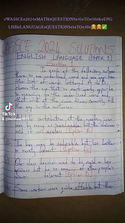 #WASSCE#2024#MATH#QUESTIONS#41#TO#50#&#ENGLISH#LANGUAGE#QUESTIONS#1#TO#30#✅️