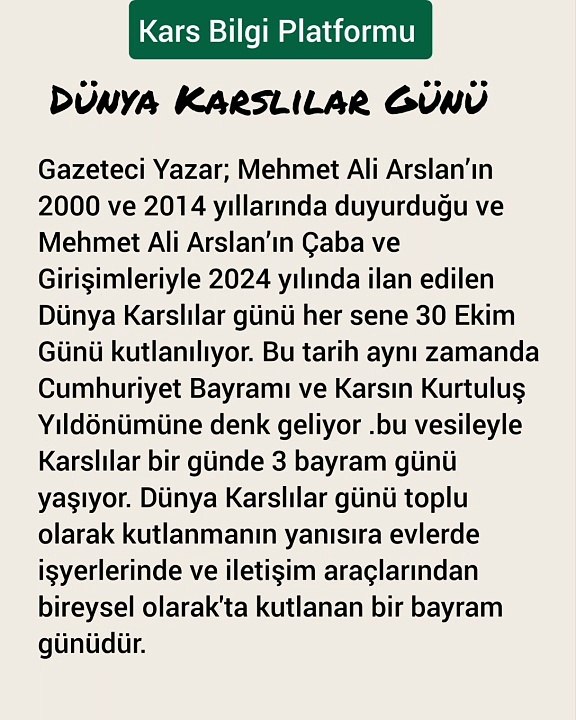 30 ekim Dünya Karslılar günü