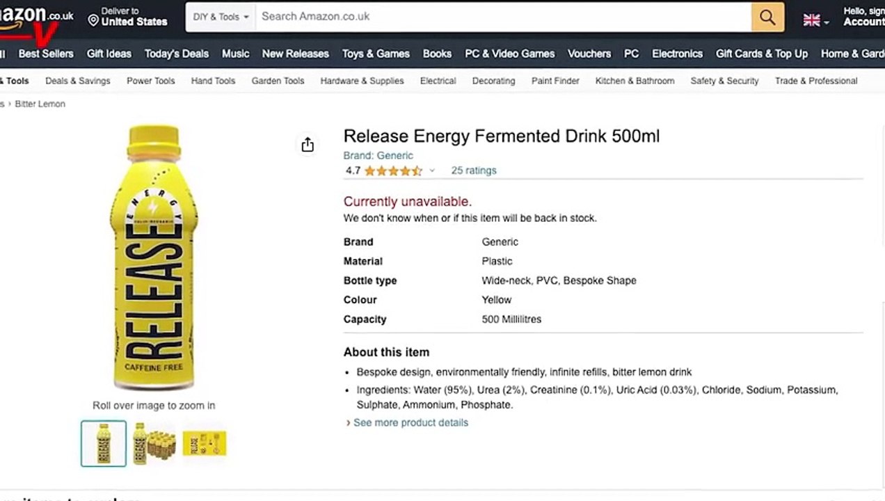 Filmmaker Listed Bottles of Urine on Amazon as an Energy Drink