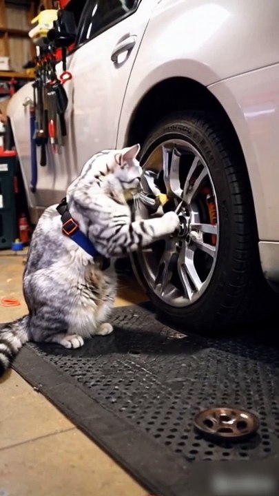 Cat washing car