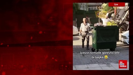 İzmir’de, sünnet şapkası takan bir temizlik görevlisi