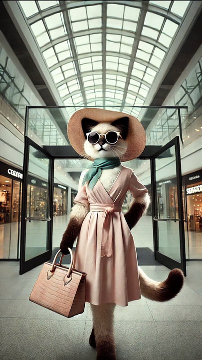 Beautiful cat visit the shopping mall.