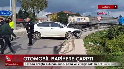 Kocaeli'de otomobil beton refüje çıktıktan sonra bariyere çarptı