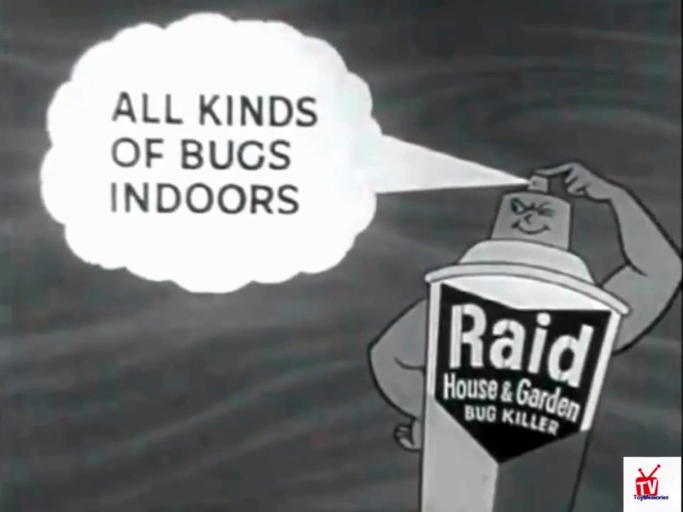 1960s animated RAID bug KILLER (animated MURDER - LOL) TV commercial