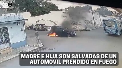 Madre e hija son salvadas de un automóvil prendido en fuego