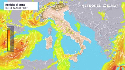 Forti venti meridionali sull'Italia