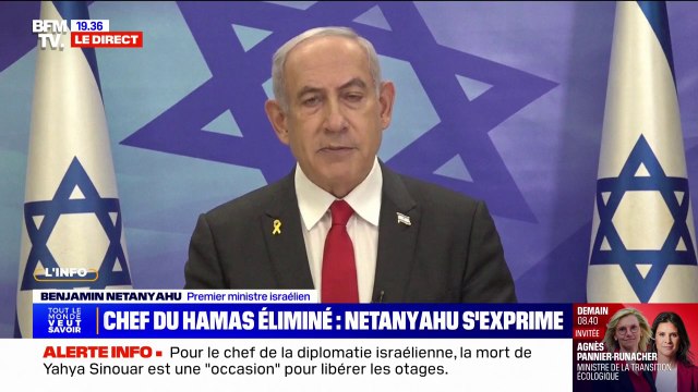 Benjamin Netanyahu (Premier ministre israélien), sur la mort de Yahya Sinouar : Nous lui avons réglé son compte