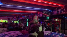 Bull Ride Fail in Benidorm!  Crazy Girl Ride Mechanical Bull - 4K Action