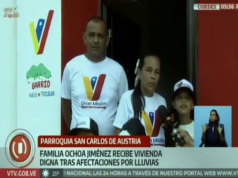 GMVV entrega viviendas dignas a familias afectadas por fuertes lluvias en el estado Cojedes