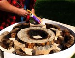 Jaw dropping process of creating wooden table with fire!