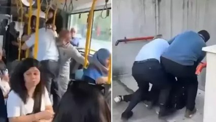 Otobüs şoförü ile yolcunun ‘durakta durmadın’ kavgası kamerada