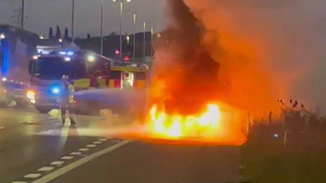 Shocking moment £29k Ford Ranger explodes in fireball on M5