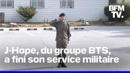 J-Hope, membre du groupe BTS, accueilli par des fans à la fin de son service militaire
