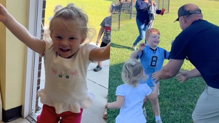 Kids Excitably Reunite With Dad Returning From Hurricane Helene Repairs | Happily TV