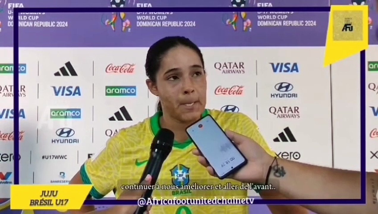 Coupe du Monde Féminine U17 République Dominicaine  : Les joueuses du #Brésil  Juju et Ana Morganti heureuses de la victoire face à la #Zambie  1️⃣-0️⃣⚽