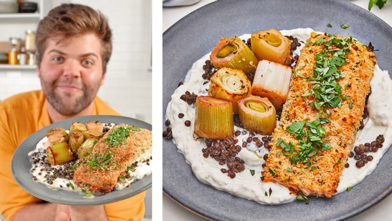 How to Make Sheetpan Crusted Salmon with Melting Leeks