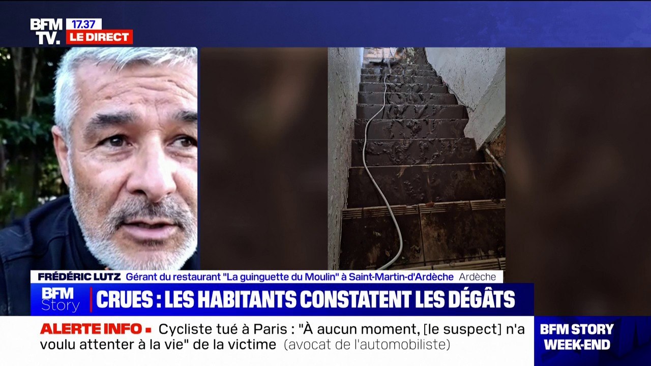 "On a eu jusqu'à 2m50 d'eau à l'intérieur du restaurant": Frédéric Lutz gérant de "La guinguette du Moulin" à Saint-Martin-d'Ardèche, inondée pendant les crues