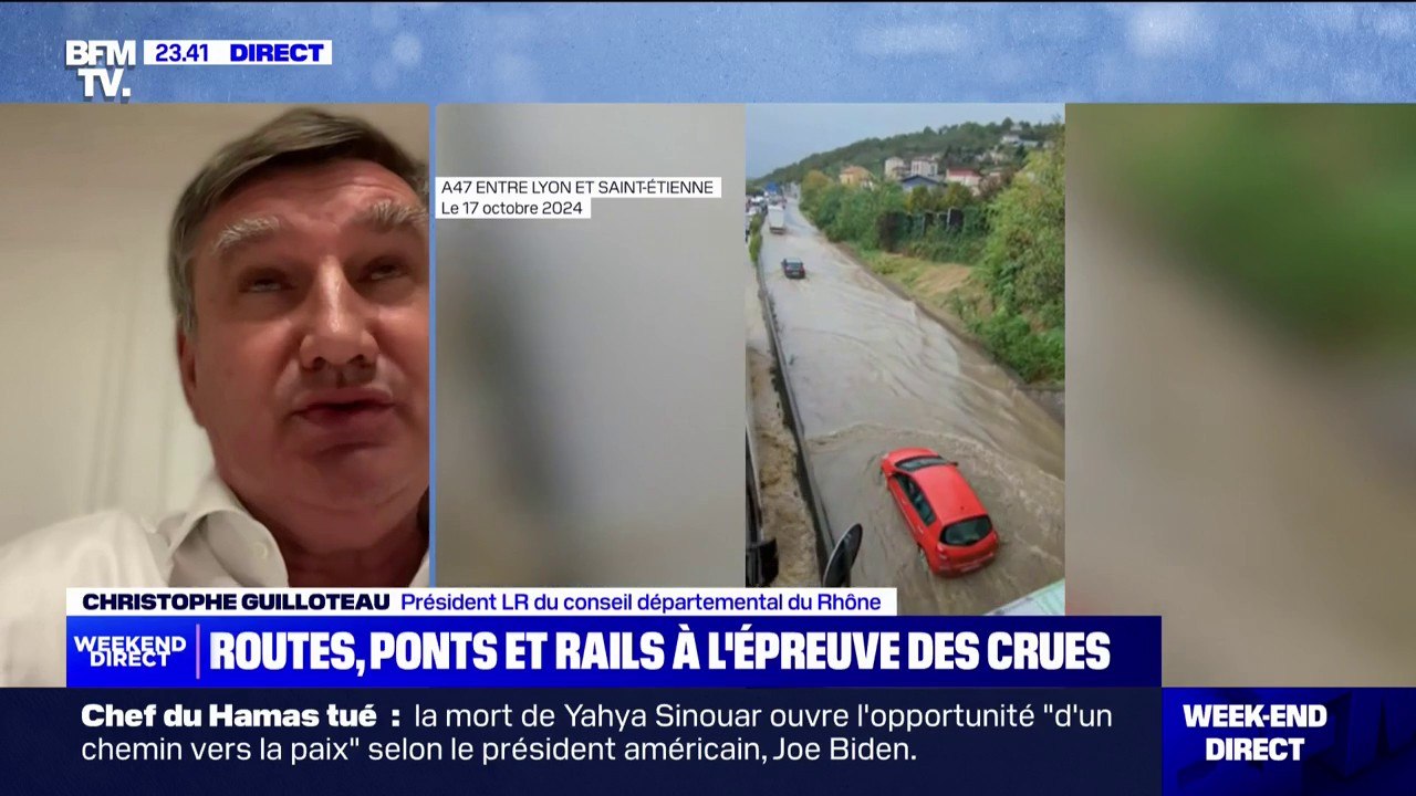 Christophe Guilloteau (président LR du conseil départemental du Rhône), sur les crues: "On a eu jusqu'à 30 routes départementales coupées"