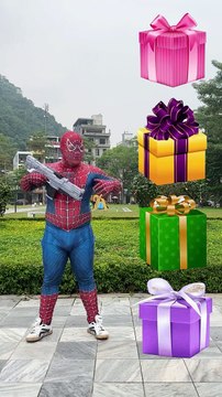 Spiderman SHOOTS Gift Boxes Filled with SURPRISE Vegetables!