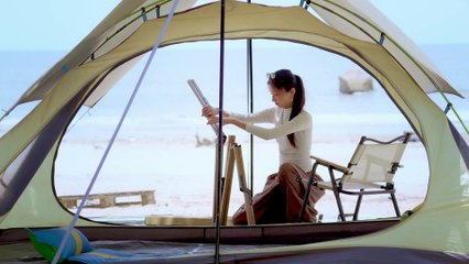 YOUNG GIRL ALONE  CAMPING BY THE BEACH