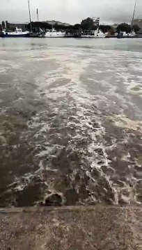 L'onda nera degli scarichi nel fiume Pescara dopo la pioggia