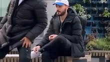 Funny prank with guy sitting in the park