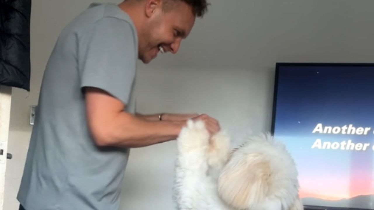 Pet dog and his human dad share an adorable dance moment that will brighten your day