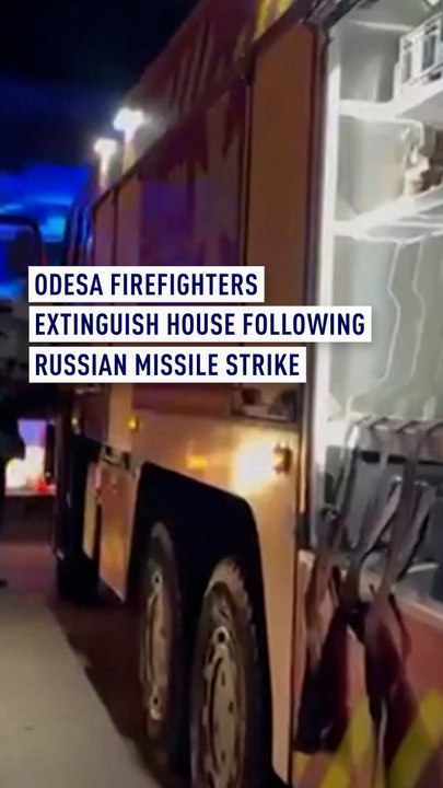 Firefighters Battle Blaze After Russian Missile Strike in Odesa