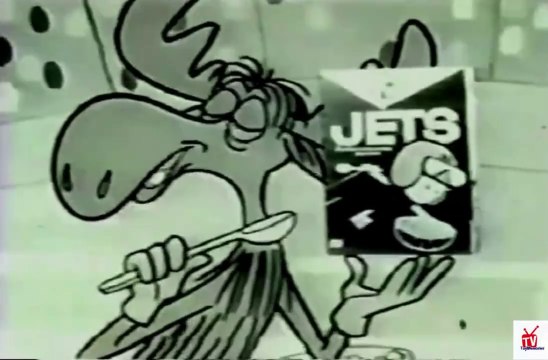 1950s Bullwinkle bike race he wins, places and shows for Jets cereal TV commercial