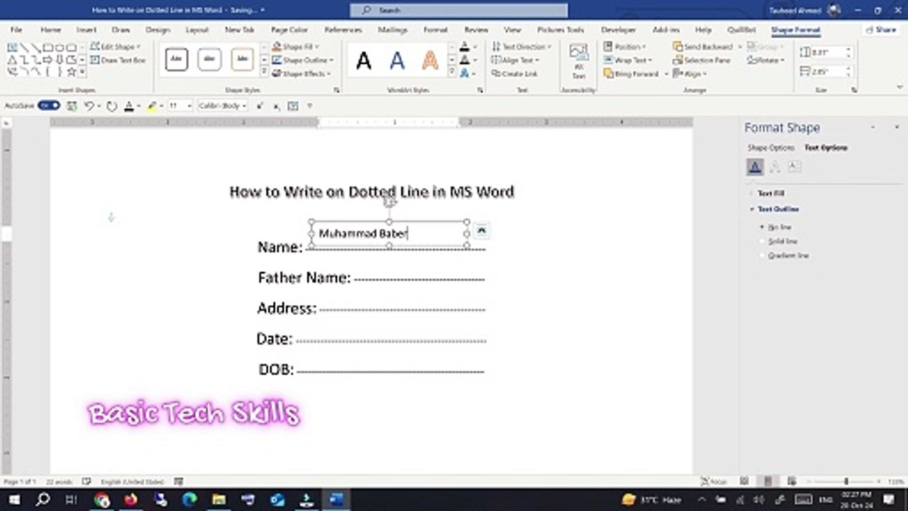 How to Write on the Dotted Lines in MS Word Tutorial: Step-by-Step ...