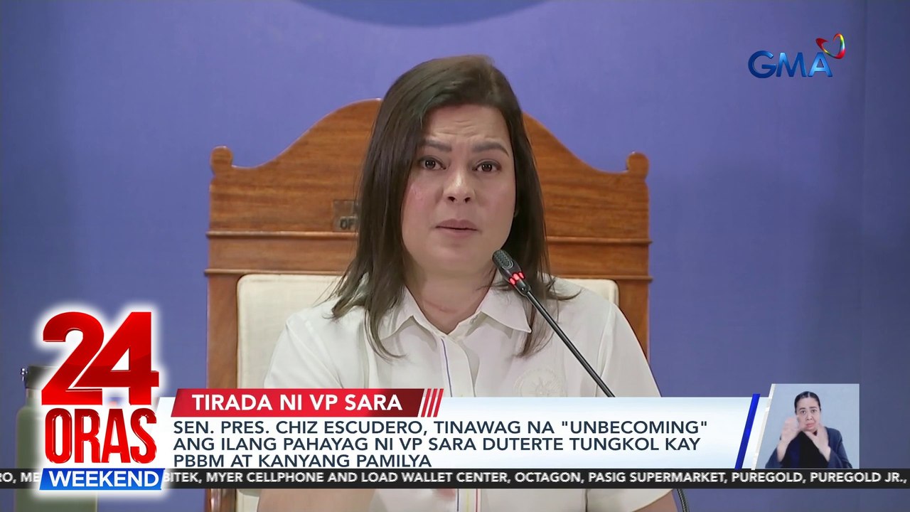 Sen. Pres. Chiz Escudero, tinawag na "unbecoming" ang ilang pahayag ni VP Sara Duterte tungkol kay PBBM at kanyang pamilya | 24 Oras Weekend