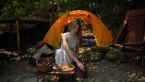 Hot summer solo camping with blonde girl in beautiful stream _ ASMR nature sound