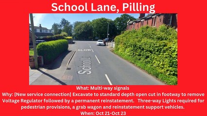 Fylde & Wyre roadworks Oct 21-Oct 27