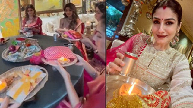 Shilpa Shetty,Geeta Basra,Raveena Tandon,Geeta Basra & Other Celebs Karwa Chauth Puja Inside Video |