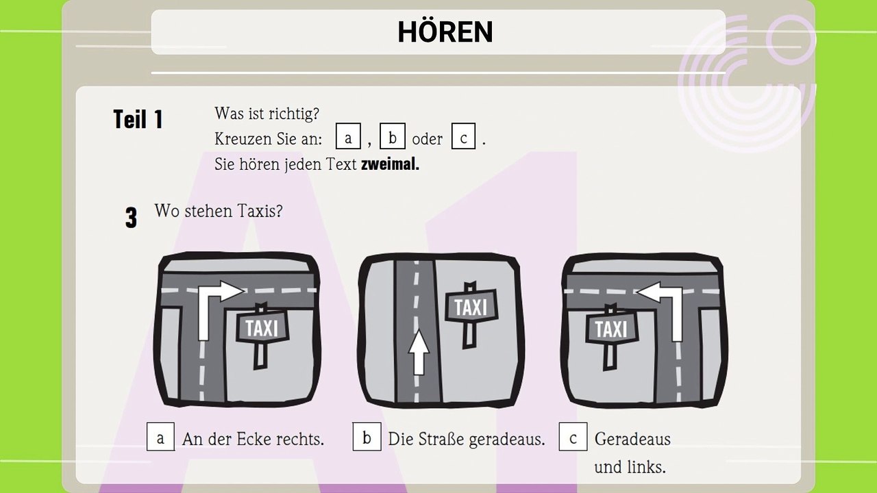 GOETHE-ZERTIFIKAT A1: START DEUTSCH 1 - Übungssatz 02 - Hören (mit Lösungen)