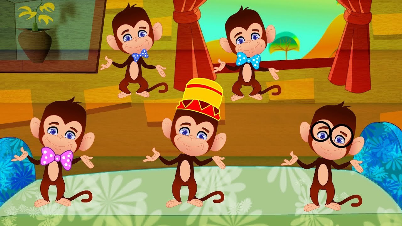 Five Little Monkeys with lyrics Kindergarten Nursery Rhymes For