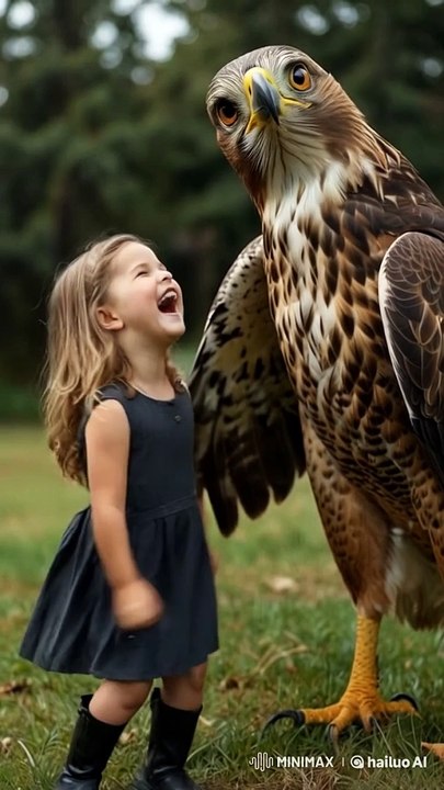 His child plays with a huge eagle