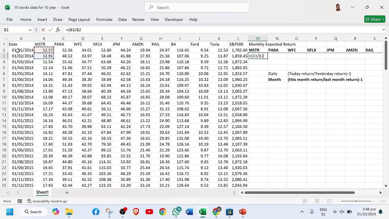 How to Calculate Expected Return and Standard Deviation of a ten Stock Portfolio in Excel Urdu/Hindi Ten stock portfolio expected return and Standard Deviation in excel in urdu Part 1