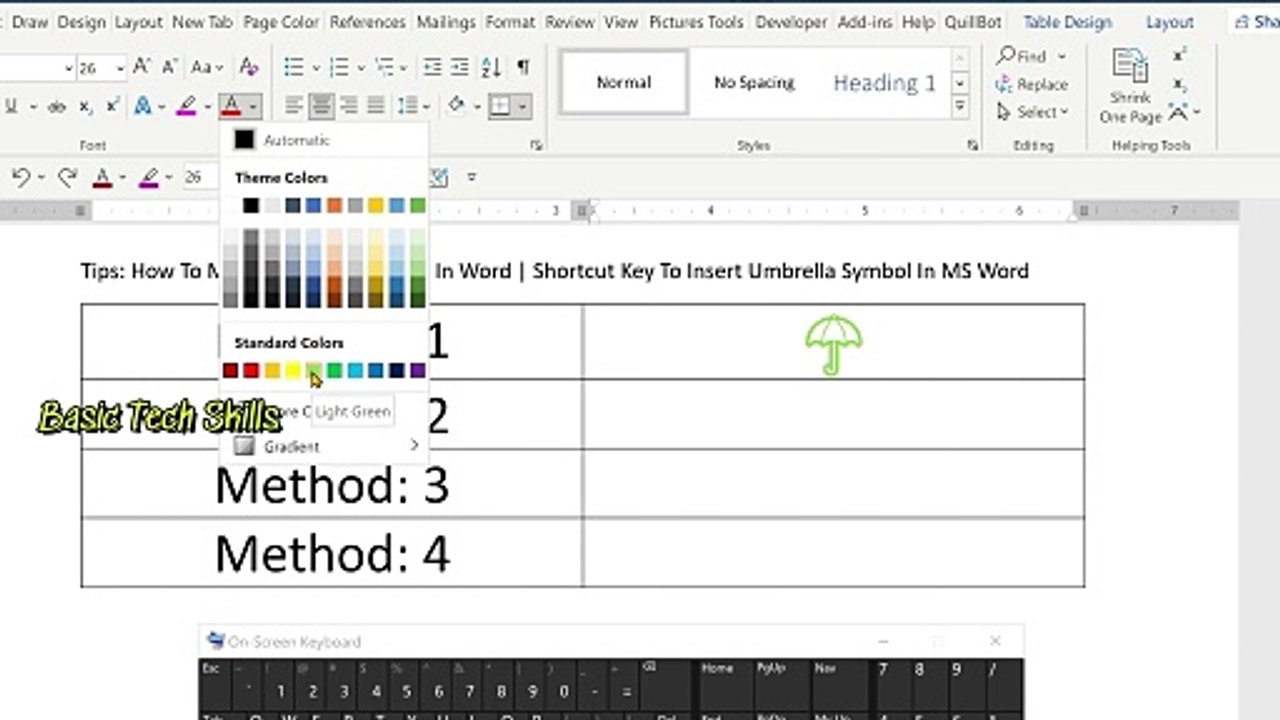 How To Make Umbrella Symbol In Word Shortcut Key To Insert Umbrella