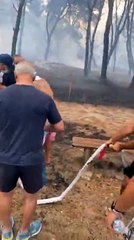 I cittadini volontari affrontano le fiamme della pineta