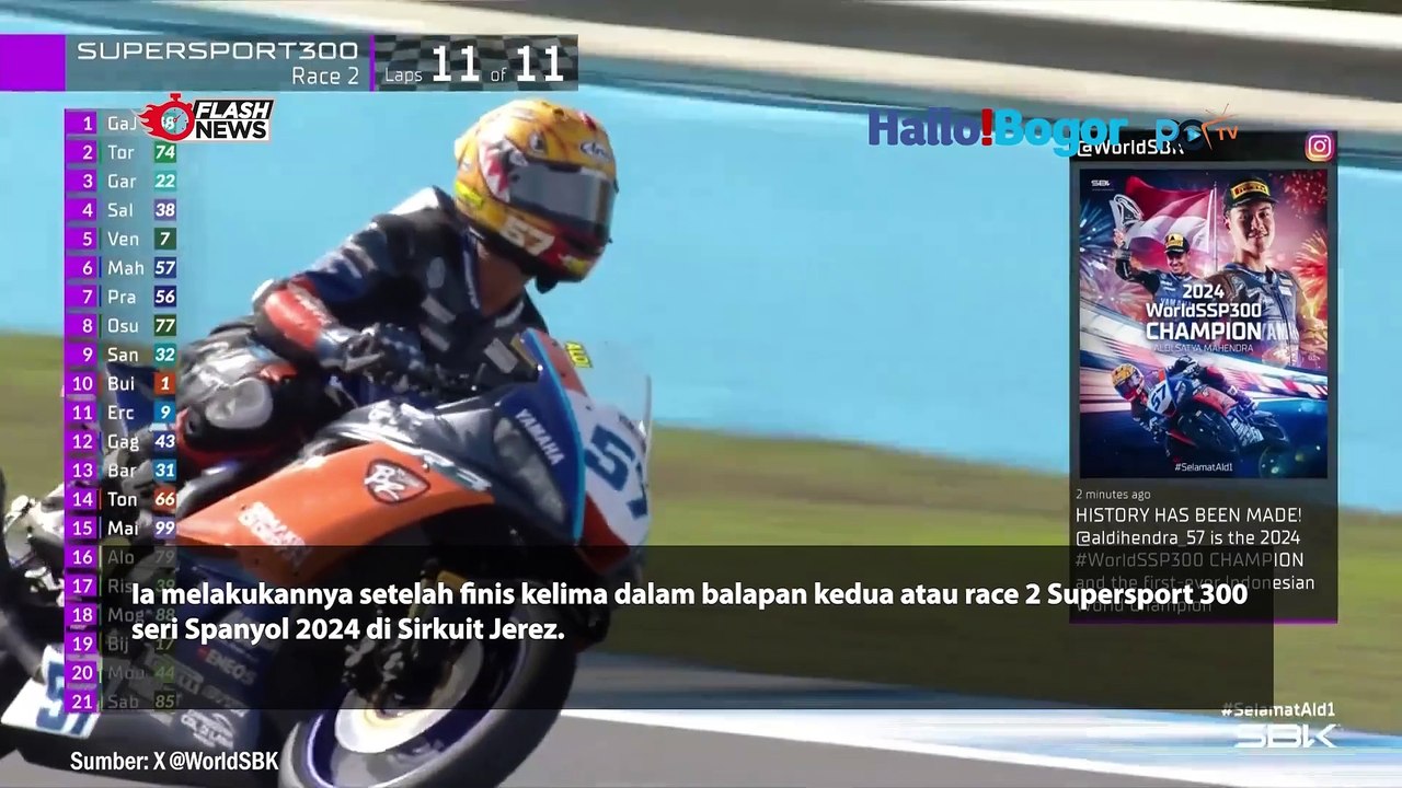Sejarah Baru! Aldi Mahendra Jadi Pembalap Indonesia Pertama Raih Juara Dunia di World Super Sport 300
