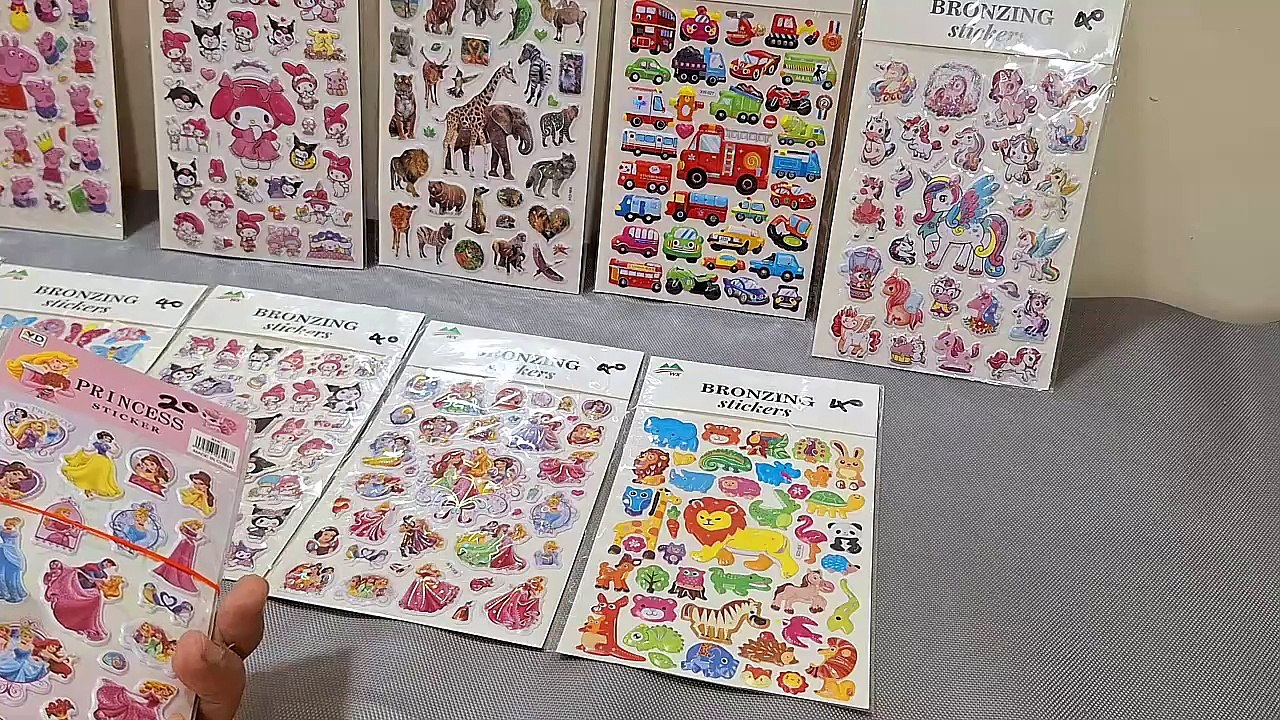 Unboxing and Review of 3D Gold Embossed Puffy Cartoon Stickers for Craft Scrapbook, Decoration, Project,Fun Gift for Kids