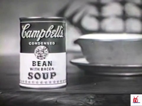 1960s Family eating Campbell's bean with bacon soup TV commercial